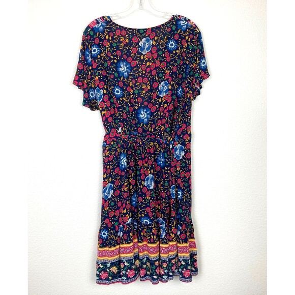 Zesica Women’s Mini Wrap Dress Size L Blue Red Floral Flutter Sleeve Boho - Picture 5 of 8